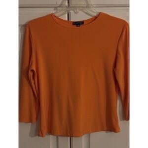 Paniz Womens Orange 3/4 Sleeve Crew Neck Stretch Top Size PM Petite Medium